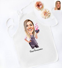 Kişiye Özel Kadın Karikatürlü Beyaz Mutfak Önlüğü-11