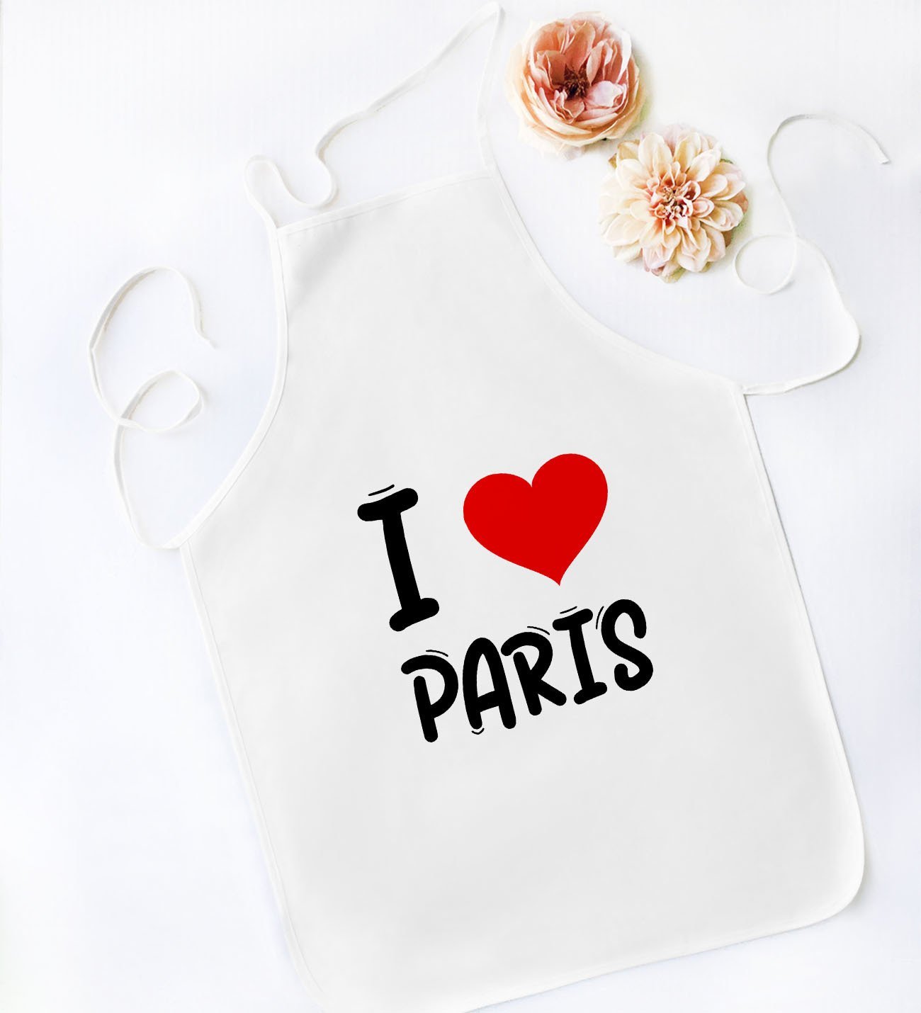BK Gift I Love Paris Tasarımlı Beyaz Mutfak Önlüğü - Model 1