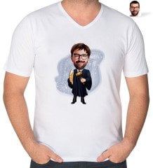 Kişiye Özel Erkek Hakim Karikatürlü V Yaka Tişört-1