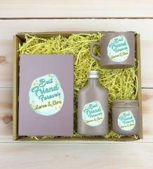 BK Gift Kişiye Özel İsimli DTF Best Friend Temalı Mat Gri Defter & Kahve Fincanı & Kolonya & Mum Hediye Seti-2, Arkadaşa Hediye, Doğum Günü Hediyesi