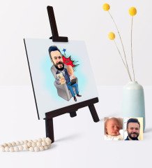 Babalar Gününe Özel Baba Oğul Karikatür 19 x 28 CM Ahşap Şovale - 1