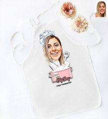 Kişiye Özel Kadın Big Chef Karikatürlü Beyaz Mutfak Önlüğü-1