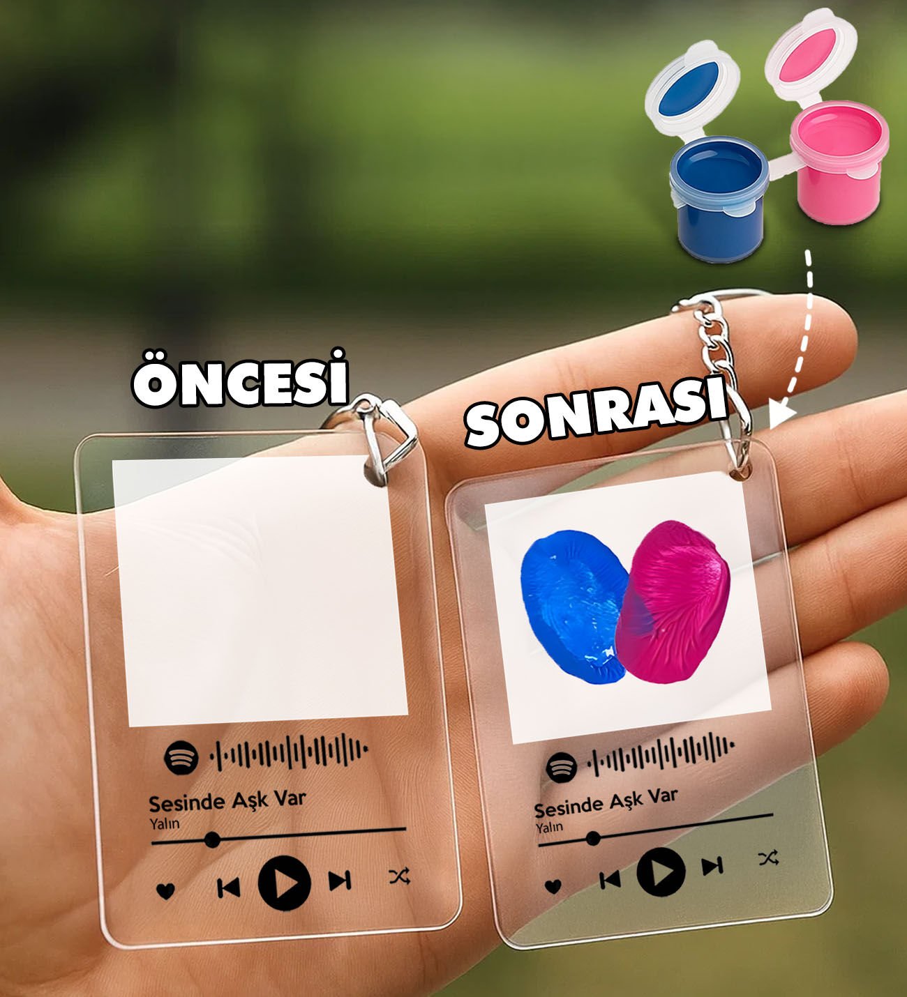 BK Gift Kişiye Özel Parmak İzi Spotify Şarkılı Pleksi Anahtarlık Seti(2 Adet), Sevgiliye - Doğum Günü Hediyesi