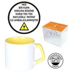 Sublimasyon Porselen Sapı ve İçi Sarı Mocha Kupa - Kutulu