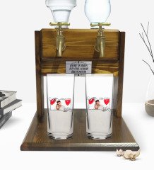 Kişiye Özel Renkli Baskılı İsimli Fotoğraflı İkili Rakı Bardağı ve Çift Musluklu Doğal Ahşap Rakı Standı-32