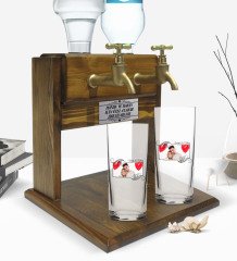 Kişiye Özel Renkli Baskılı İsimli Fotoğraflı İkili Rakı Bardağı ve Çift Musluklu Doğal Ahşap Rakı Standı-32
