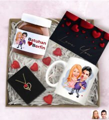 BK Gift Sevgiliye Özel Karikatürlü Hediye Seti-1, Sevgililer Günü Hediyesi, Yıl Dönümü Hediyesi, Nutella 400gr., Doğum Günü Hediyesi