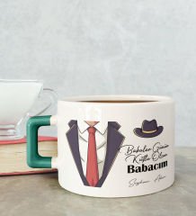 BK Gift Kişiye Özel Babalar Günü Tasarımlı Yeşil Kulplu Çay & Kahve Fincanı-4, Babaya Hediye, Babalar Günü Hediyesi