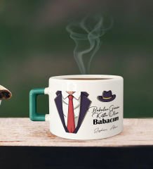 BK Gift Kişiye Özel Babalar Günü Tasarımlı Yeşil Kulplu Çay & Kahve Fincanı-4, Babaya Hediye, Babalar Günü Hediyesi