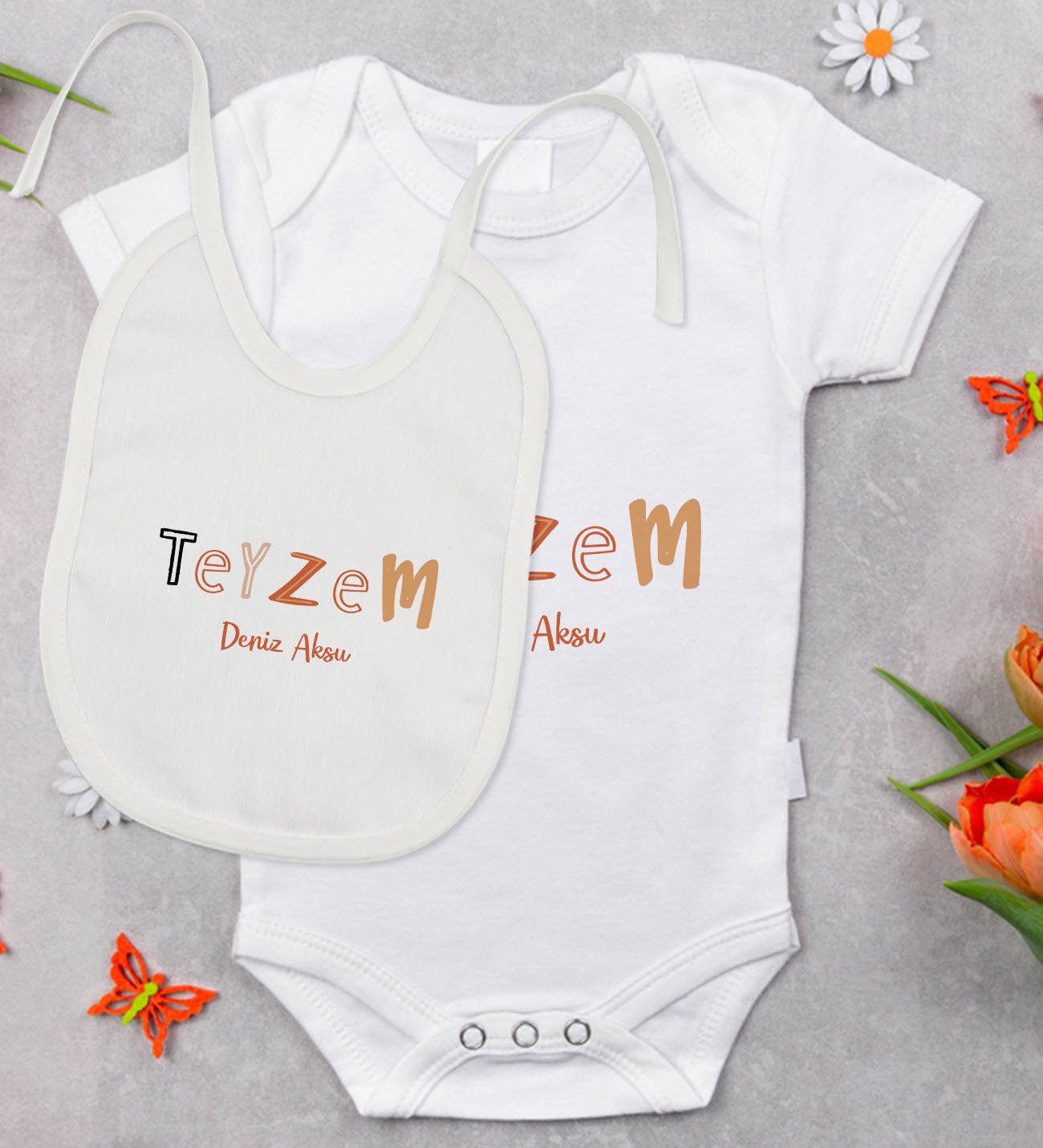 BK Kids Kişiye Özel Teyzem Tasarımlı Bebek Body Zıbın ve Mama Önlüğü Hediye Seti - Model 1