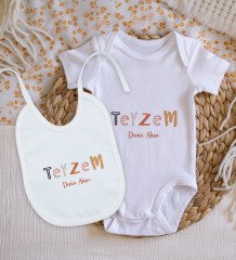 BK Kids Kişiye Özel Teyzem Tasarımlı Bebek Body Zıbın ve Mama Önlüğü Hediye Seti - Model 1