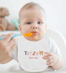 BK Kids Kişiye Özel Teyzem Tasarımlı Bebek Body Zıbın ve Mama Önlüğü Hediye Seti - Model 1