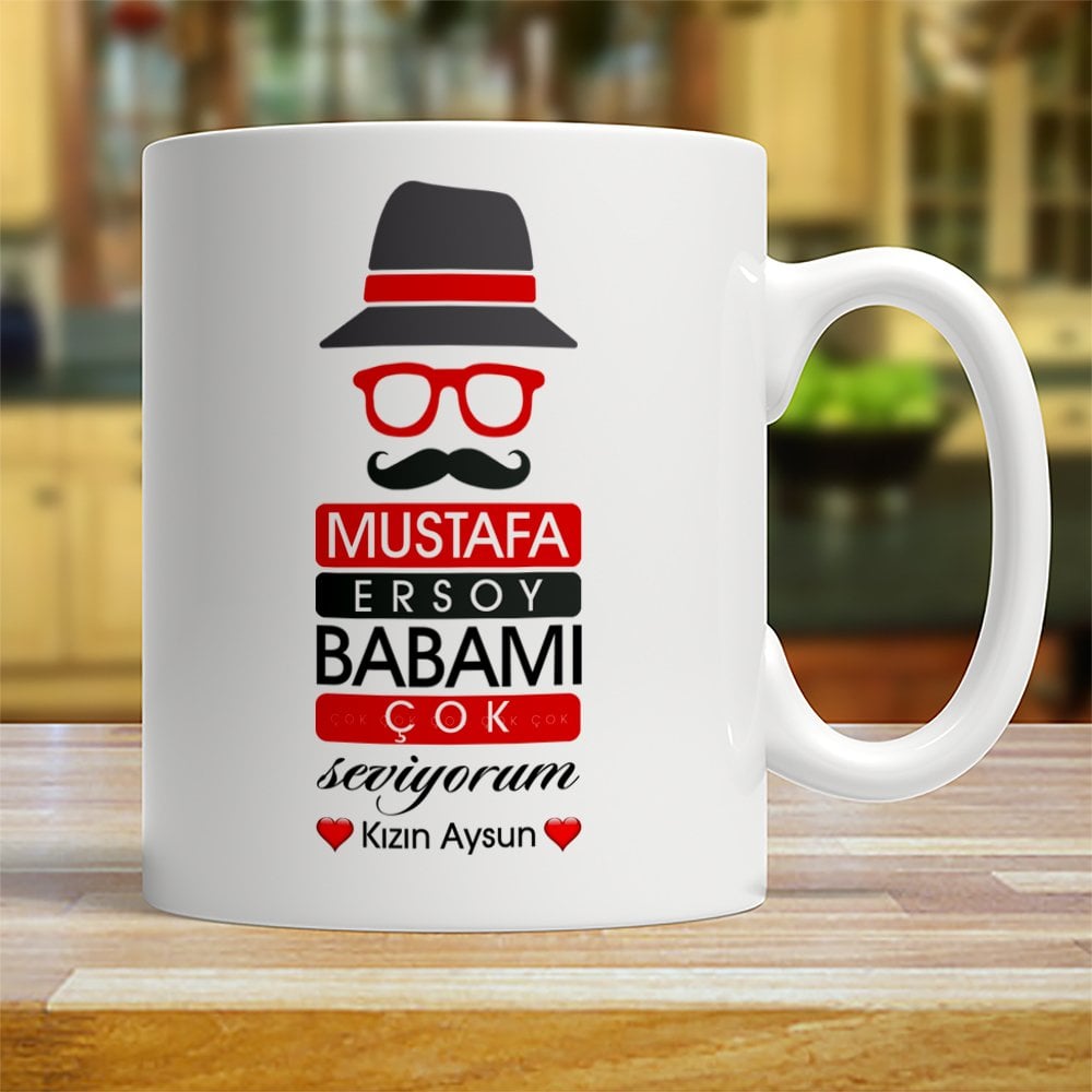 Kişiye Özel Babamı Çok Seviyorum Tasarımlı Beyaz Kupa Bardak - 1
