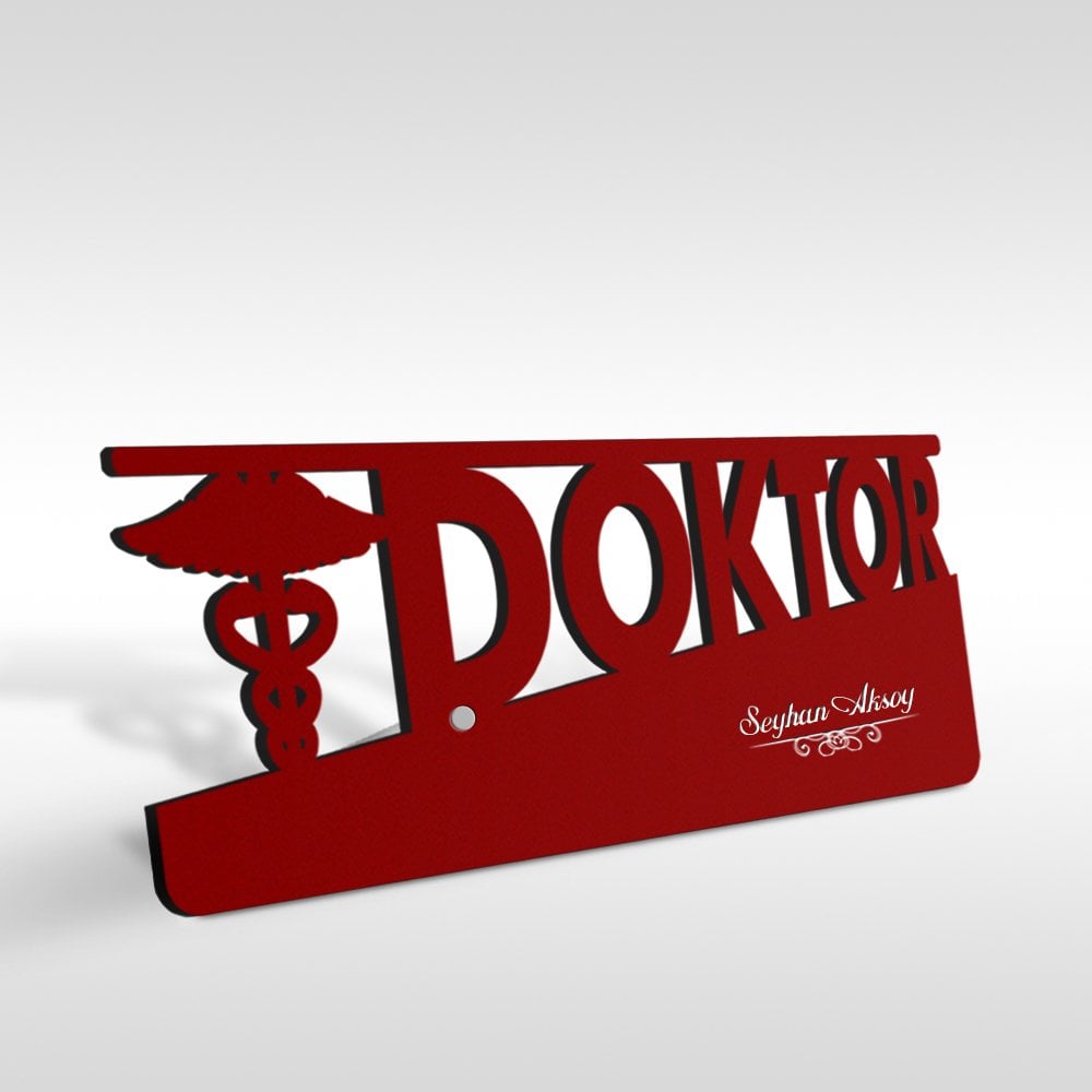 Kişiye Özel Mesleki Doktor Ahşap Masa İsimliği (Model E3)