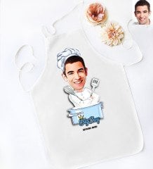 Kişiye Özel Erkek Big Chef Karikatürlü Beyaz Mutfak Önlüğü-1