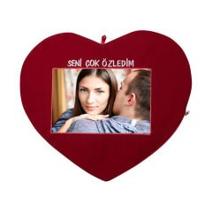 Sublimasyon Kırmızı Kalp Yastık - Seni Çok Özledim