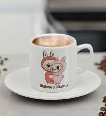 BK Gift Kişiye Özel İsimli Sevgili Sevimli Canavar Tasarımlı Türk Kahvesi Fincanı-2, Doğum Günü Hediyesi, Sevgiliye Hediye