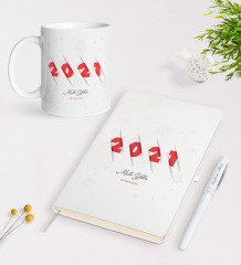 Kişiye Özel 2023 Mutlu Yıllar Beyaz Defter Kalem ve Kupa Seti-2