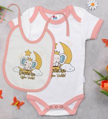 BK Kids Kişiye Özel Uyku Vakti Tasarımlı Pembe Bebek Body Zıbın ve Mama Önlüğü Hediye Seti-1