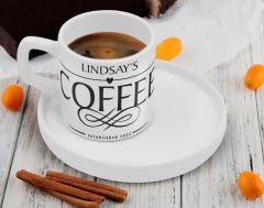 BK Gift Kişiye Özel Sunum Tabaklı İsimli Tarihli Coffe Tasarımlı Türk Kahvesi Fincanı-2, Arkadaşa Hediye, İş Hediyesi, Aileye Hediye
