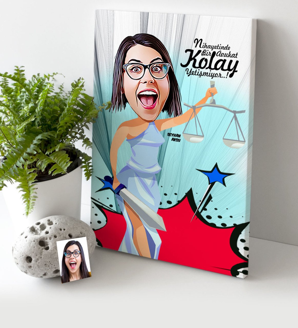 Kişiye Özel Bayan Avukat Karikatür Kanvas Tablo (30 x 50 cm.) 1