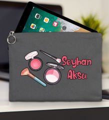 BK Gift Kişiye Özel İsimli-1 Antrasit Tablet Çantası 30x21cm, Ipad Çantası, Baskılı Tablet Kılıfı