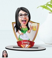 Kişiye Özel İsimli Kadın Karikatürlü Ahşap Biblo Model-30