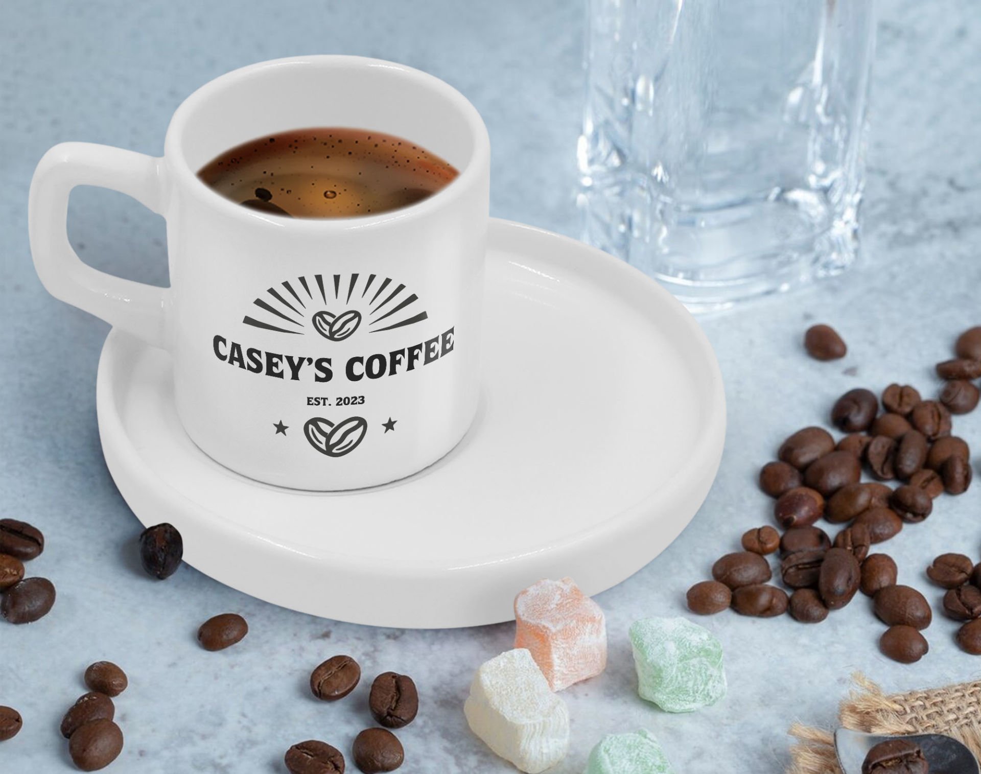 BK Gift Kişiye Özel Sunum Tabaklı İsimli Tarihli Coffe Tasarımlı Türk Kahvesi Fincanı-3, Arkadaşa Hediye, İş Hediyesi, Aileye Hediye