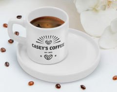 BK Gift Kişiye Özel Sunum Tabaklı İsimli Tarihli Coffe Tasarımlı Türk Kahvesi Fincanı-3, Arkadaşa Hediye, İş Hediyesi, Aileye Hediye