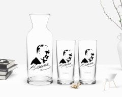 Kişiye Özel Renkli Baskılı Atatürk Temalı İkili Rakı Bardağı ve Karaf Hediye Seti-26