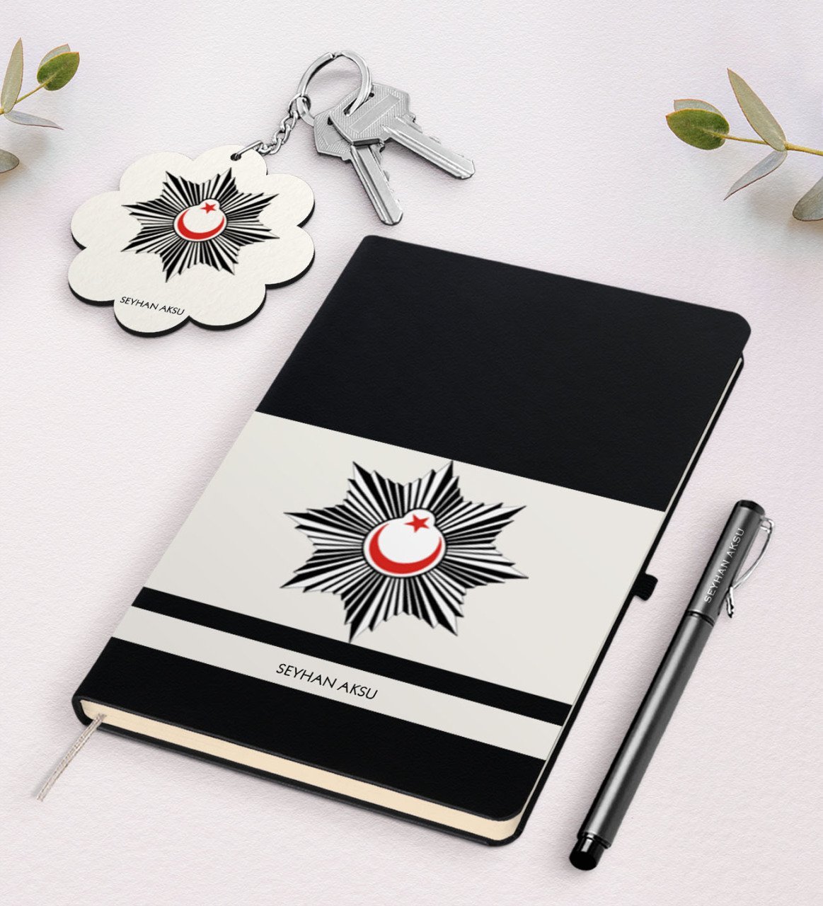 Kişiye Özel Polis Siyah Defter Kalem Ve Anahtarlık Hediye Seti-1