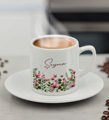 BK Gift Kişiye Özel İsimli Çiçek Tasarımlı Türk Kahvesi Fincanı-5, Arkadaşa Hediye, Sevgiliye Hediye, Doğum Günü Hediyesi