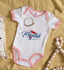 BK Kids Kişiye Özel Maşallah Tasarımlı Pembe Bebek Body Zıbın ve Kız Bebek Künyesi Hediye Seti-3