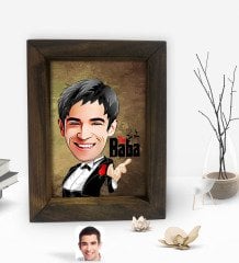 Kişiye Özel Baba Godfather Karikatürlü Dekoratif Doğal Masif Ahşap Çerçeve 15x20cm-3