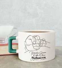 BK Gift Kişiye Özel Babalar Günü Tasarımlı Yeşil Kulplu Çay & Kahve Fincanı-8, Babaya Hediye, Babalar Günü Hediyesi