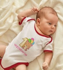BK Kids 1 Yaşındayım Tasarımlı Kırmızı Bebek Body Zıbın-1