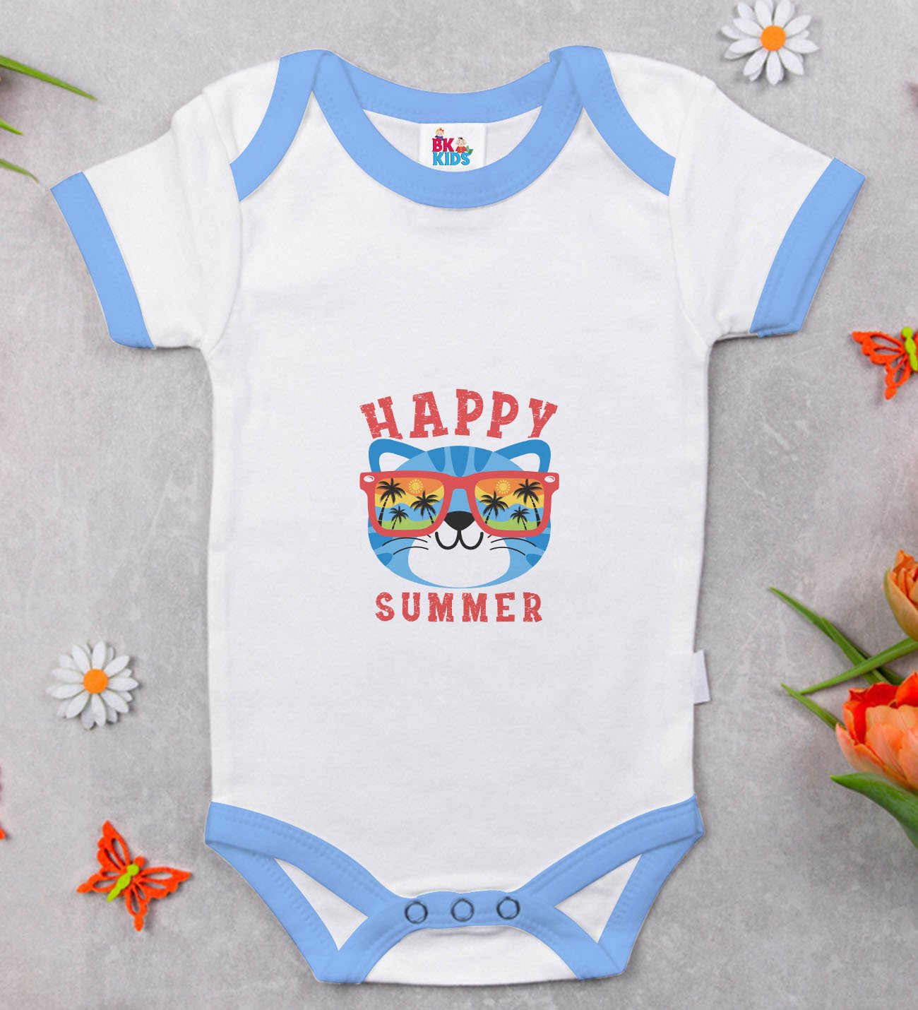 BK Kids Happy Day Tasarımlı Mavi Bebek Body Zıbın-1