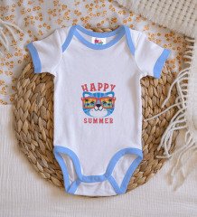 BK Kids Happy Day Tasarımlı Mavi Bebek Body Zıbın-1