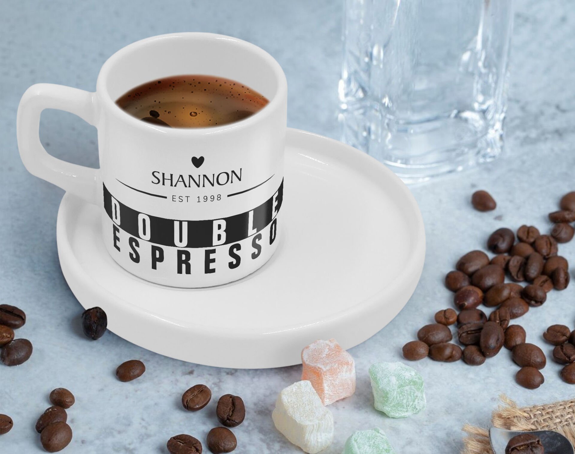 BK Gift Kişiye Özel Sunum Tabaklı İsimli Tarihli Coffe Tasarımlı Türk Kahvesi Fincanı-4, Arkadaşa Hediye, İş Hediyesi, Aileye Hediye