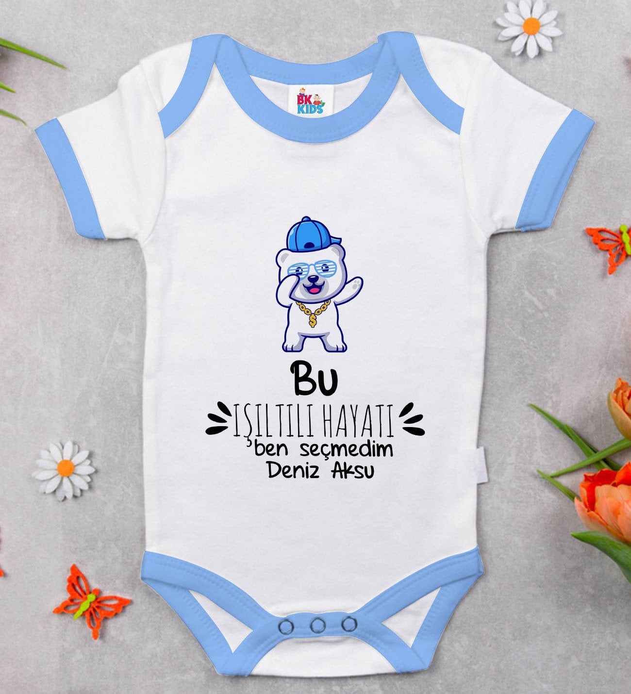 BK Kids Kişiye Özel Mavi Bebek Body Zıbın - Model 85