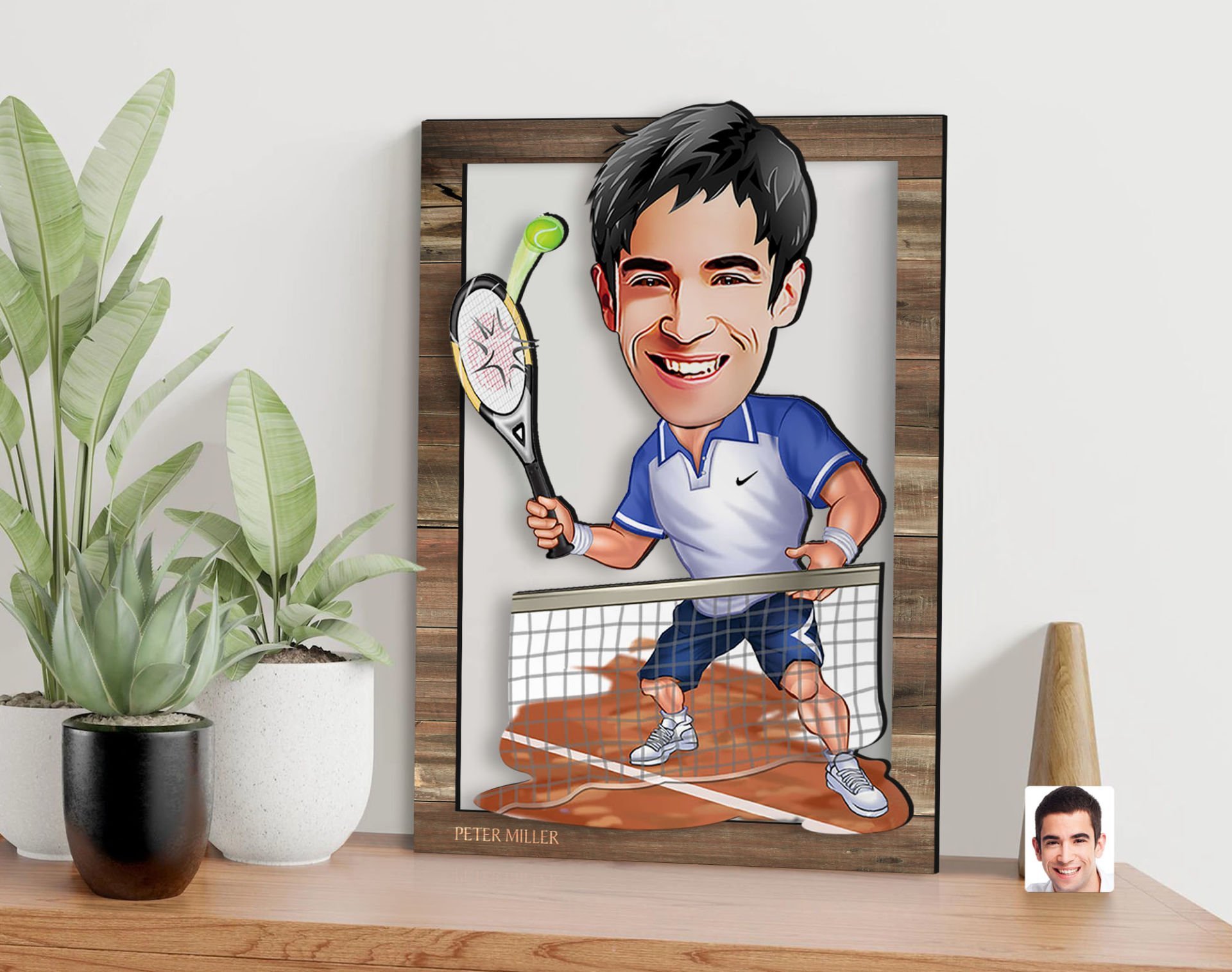 BK Gift Kişiye Özel Erkek Tenis Oyuncusu Karikatürlü 3D Ahşap Tablo, Sevgiliye Hediye, Arkadaşa Hediye, Yıl Dönümü Hediyesi, Doğum Günü Hediyesi-1