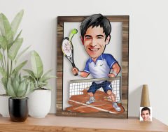 BK Gift Kişiye Özel Erkek Tenis Oyuncusu Karikatürlü 3D Ahşap Tablo, Sevgiliye Hediye, Arkadaşa Hediye, Yıl Dönümü Hediyesi, Doğum Günü Hediyesi-1