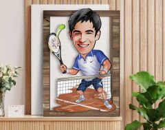 BK Gift Kişiye Özel Erkek Tenis Oyuncusu Karikatürlü 3D Ahşap Tablo, Sevgiliye Hediye, Arkadaşa Hediye, Yıl Dönümü Hediyesi, Doğum Günü Hediyesi-1