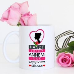 Kişiye Özel Annemi Çok Seviyorum Tasarımlı Beyaz Kupa Bardak - 3