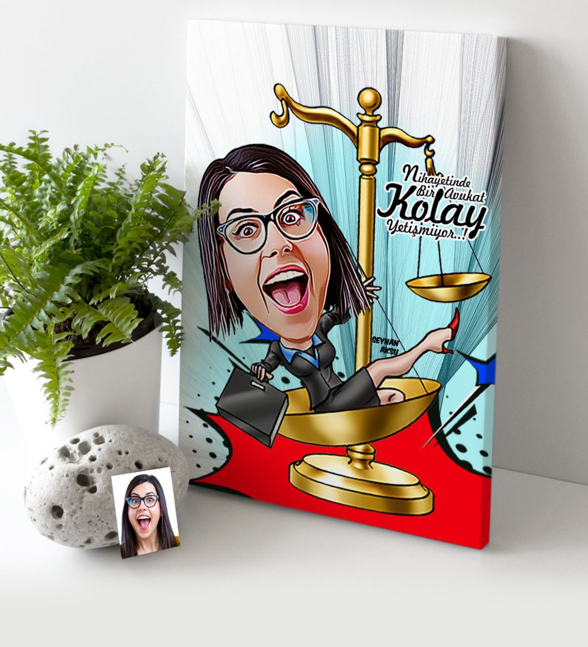Kişiye Özel Bayan Avukat Karikatür Kanvas Tablo (30 x 50 cm.) 4