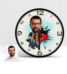 Kişiye Özel Bay Profesyonel Fotoğrafçı Karikatür Ahşap Duvar Saati - 1
