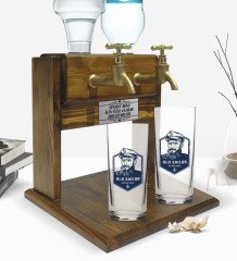 Kişiye Özel Renkli Baskılı Denizci Tasarımlı İkili Rakı Bardağı ve Çift Musluklu Doğal Ahşap Rakı Standı-1