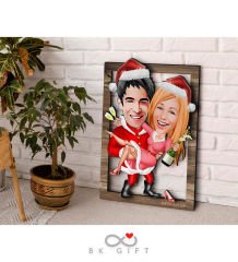 BK Gift Kişiye Özel Yeni Yıl Sevgililer Karikatürlü 3D Ahşap Tablo-4