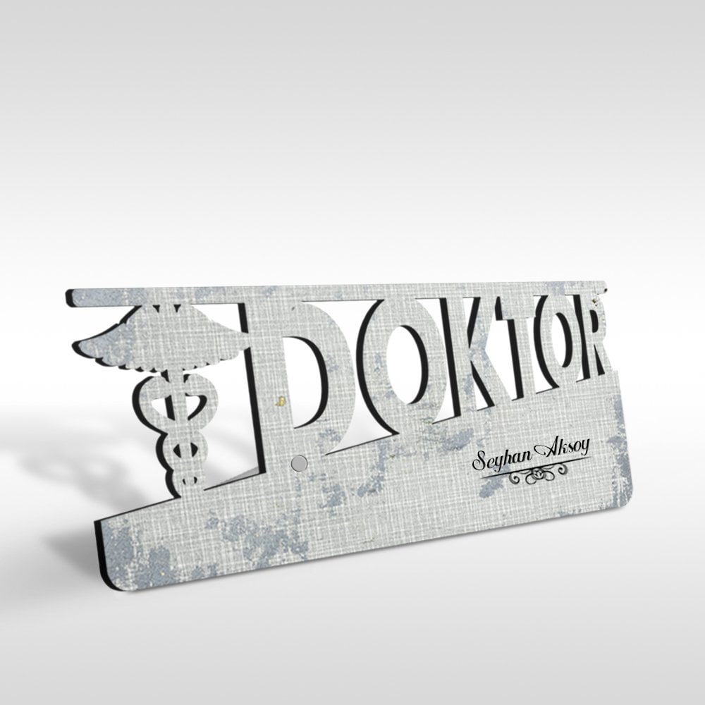 Kişiye Özel Mesleki Doktor Ahşap Masa İsimliği (Model E9)