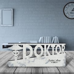 Kişiye Özel Mesleki Doktor Ahşap Masa İsimliği (Model E9)